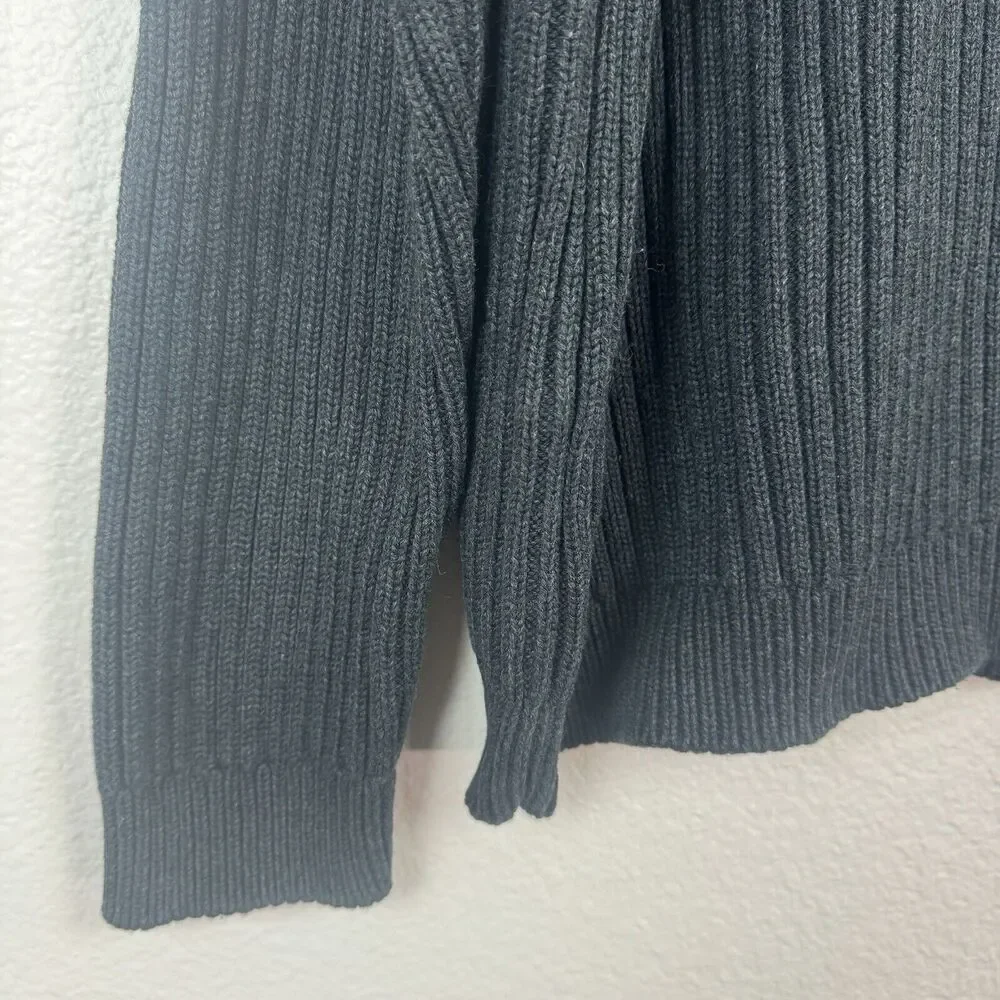 Eddie Bauer Rib Knit Cotton Pullover V-Neck Long Sleeve Sweater Charcoal Gray XL